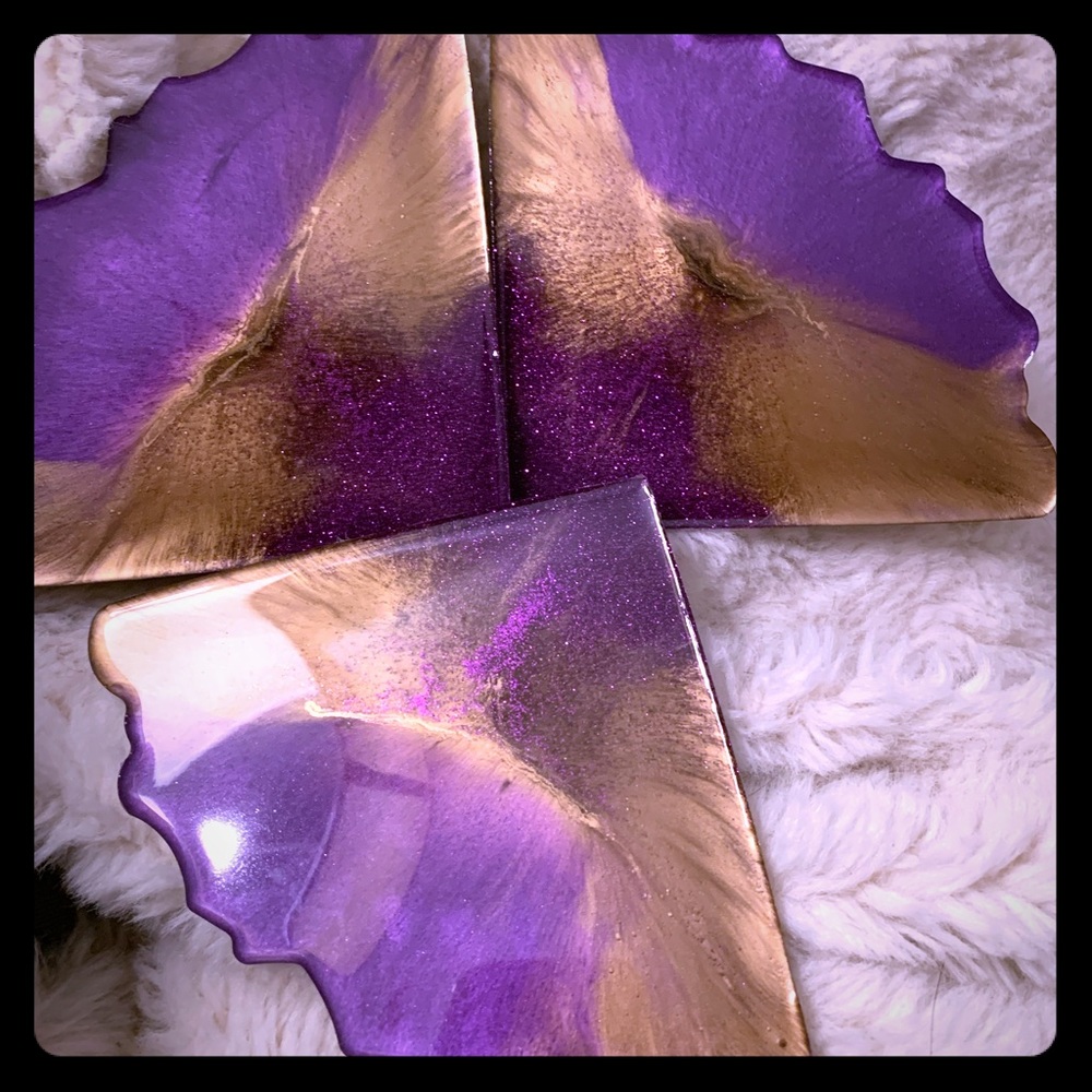 Purple And Gold Resin Coasters